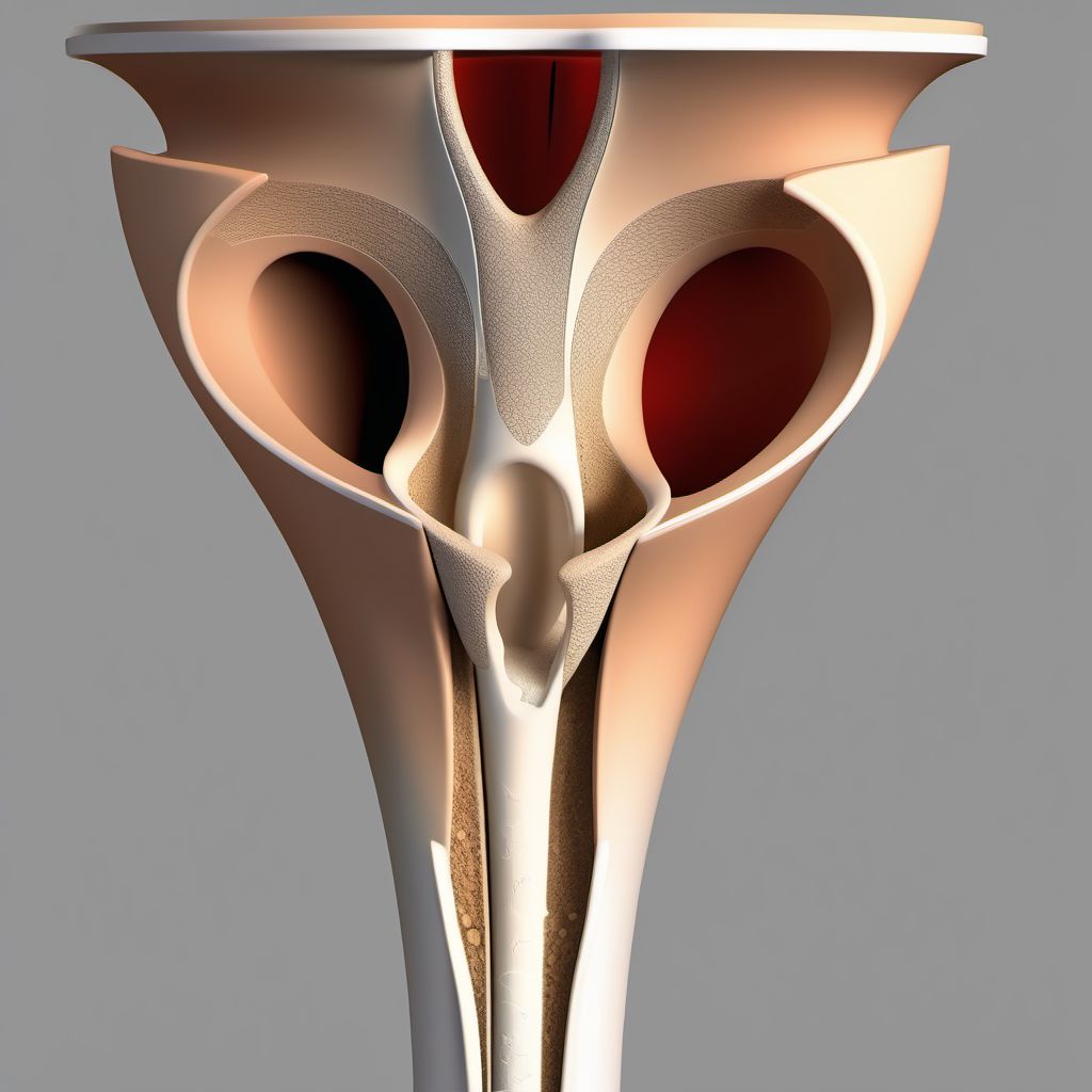 Displaced fracture of posterior column [ilioischial] of right acetabulum digital illustration