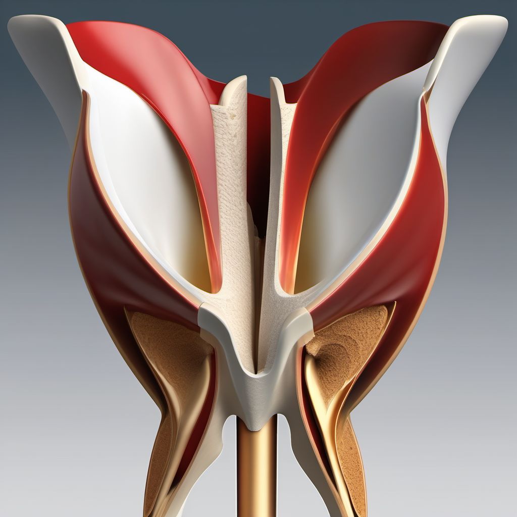 Displaced fracture of posterior column [ilioischial] of left acetabulum digital illustration