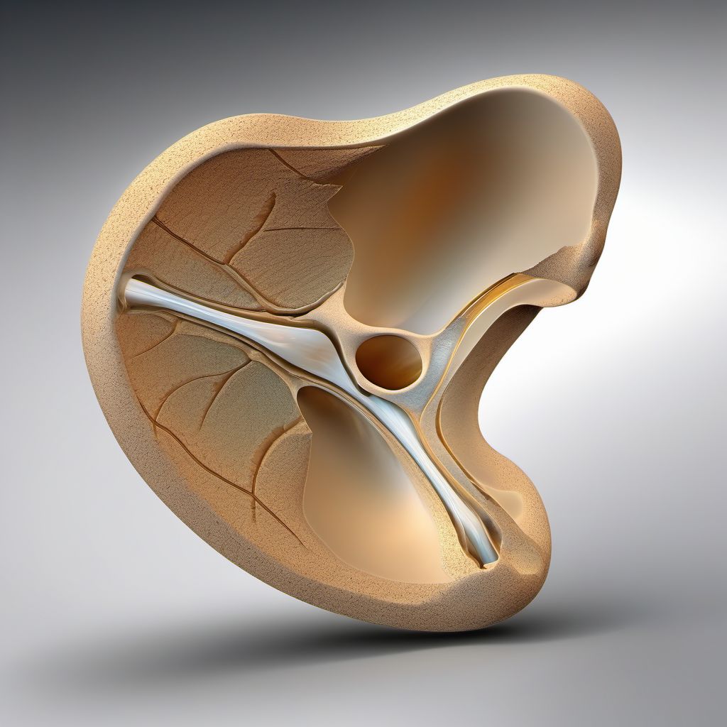 Displaced transverse fracture of right acetabulum digital illustration