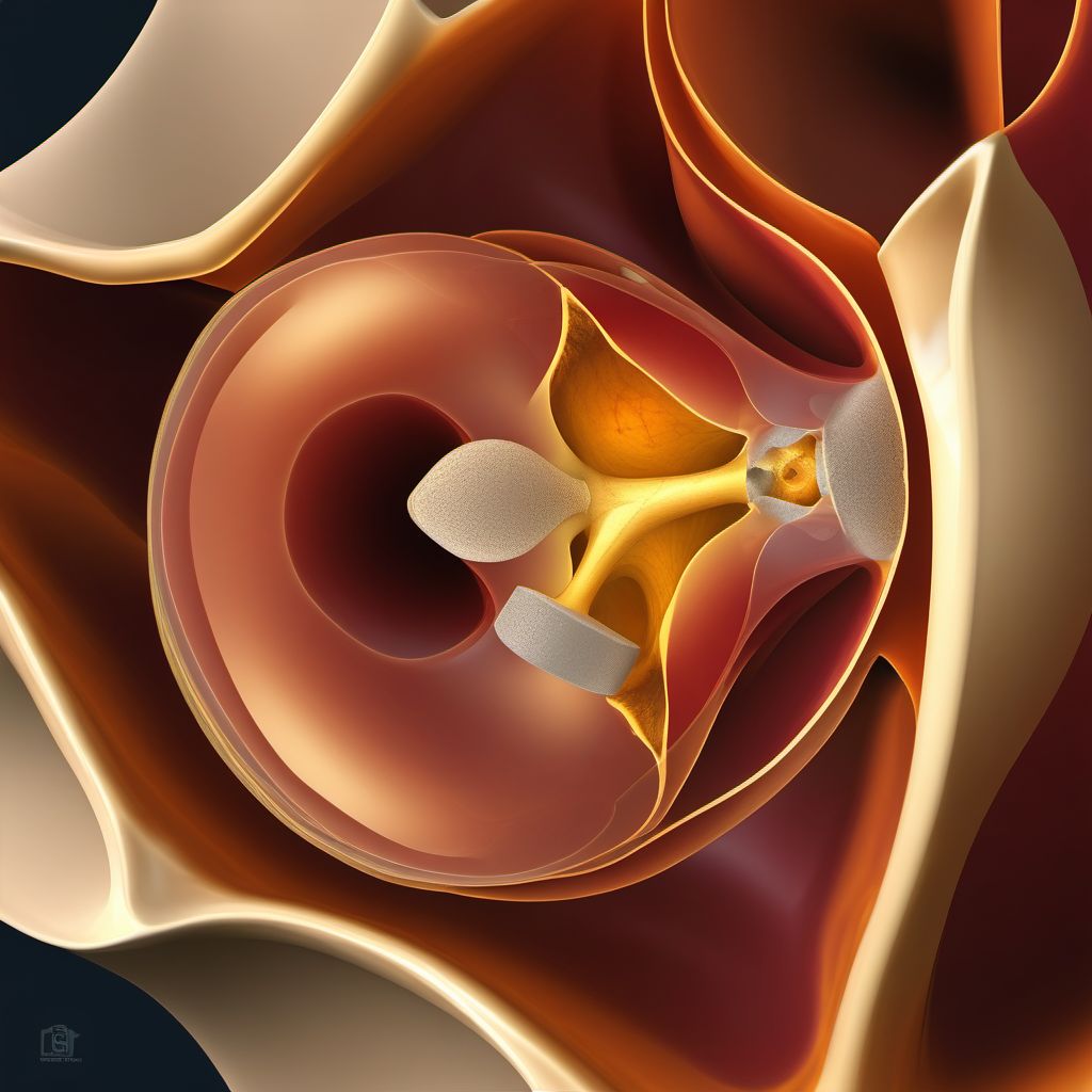 Displaced associated transverse-posterior fracture of left acetabulum digital illustration