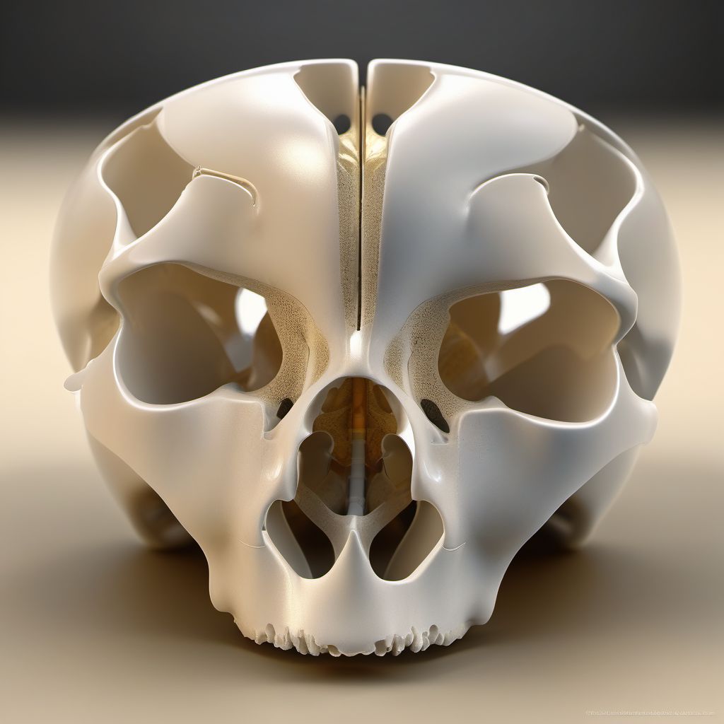 Nondisplaced associated transverse-posterior fracture of left acetabulum digital illustration