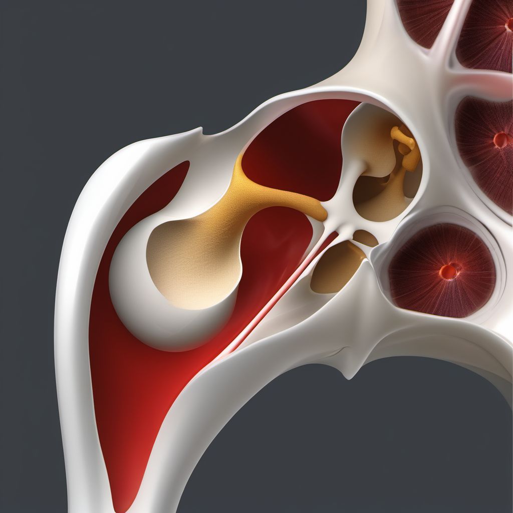 Nondisplaced associated transverse-posterior fracture of unspecified acetabulum digital illustration