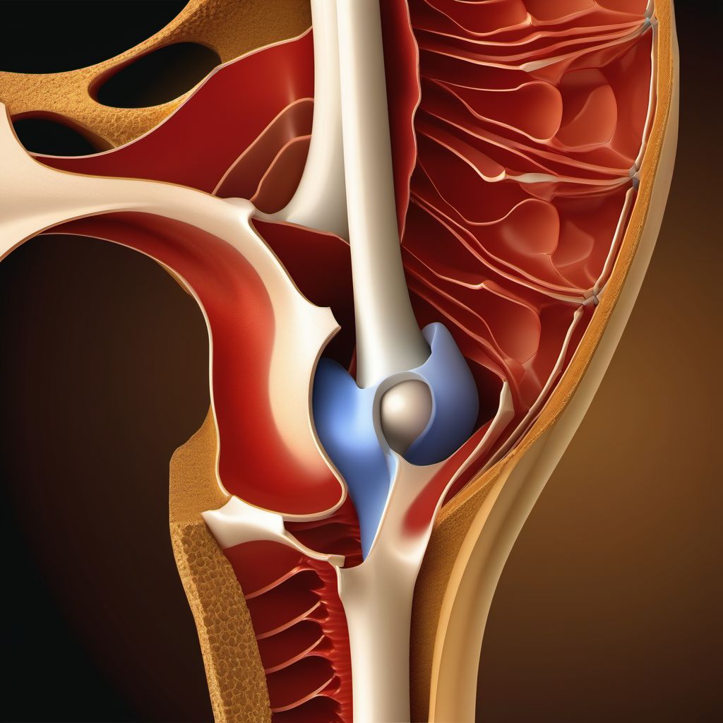 Nondisplaced fracture of medial wall of left acetabulum digital illustration