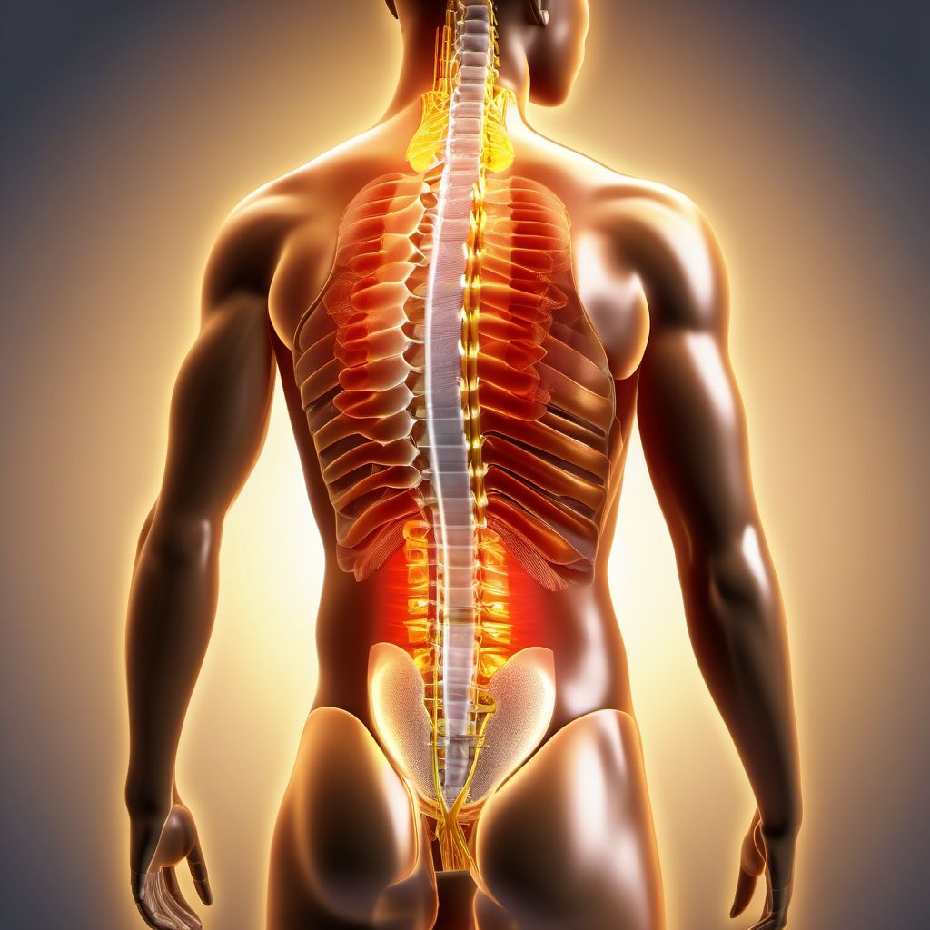 Injury of lumbar and sacral spinal cord and nerves at abdomen, lower back and pelvis level digital illustration