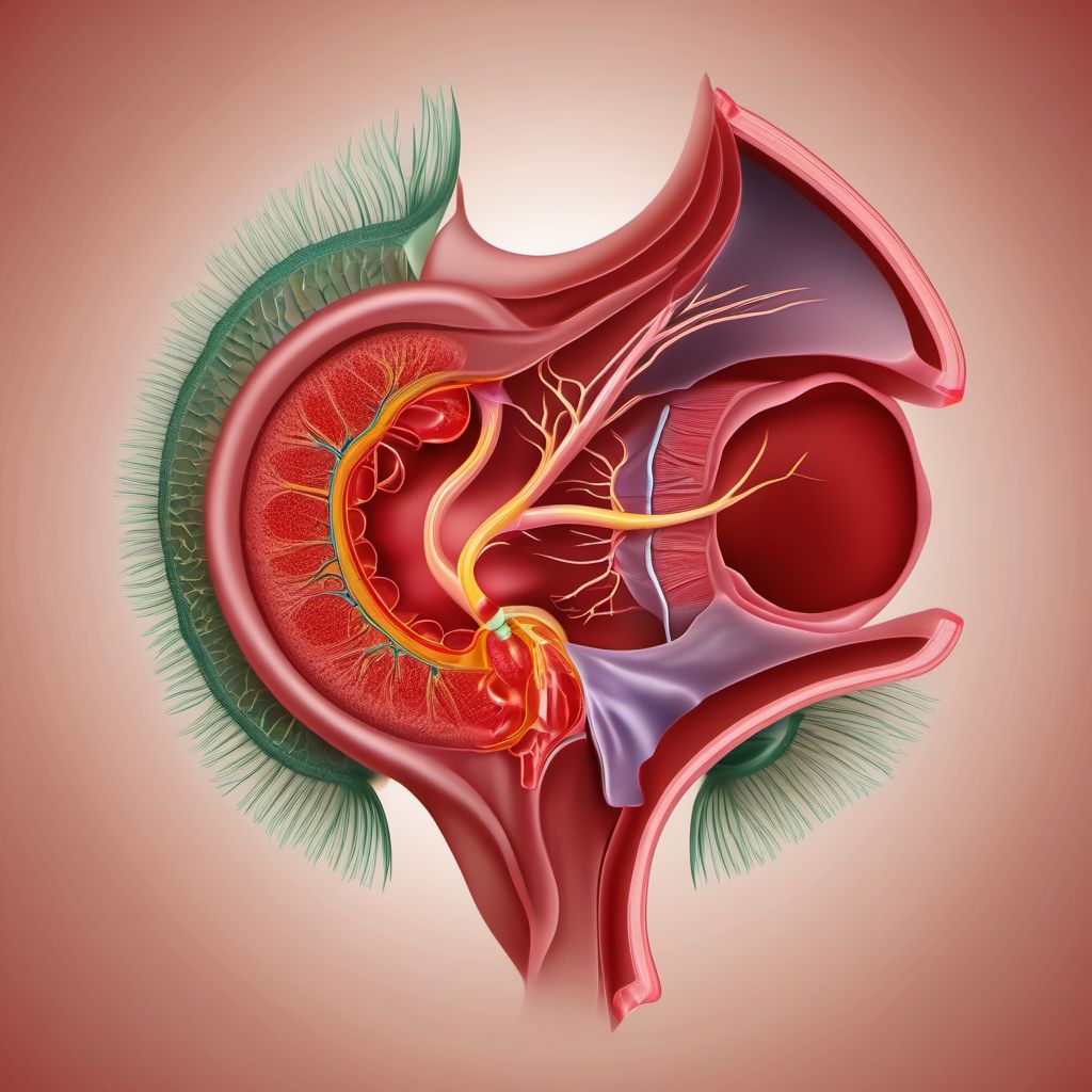 Injury of right uterine artery digital illustration