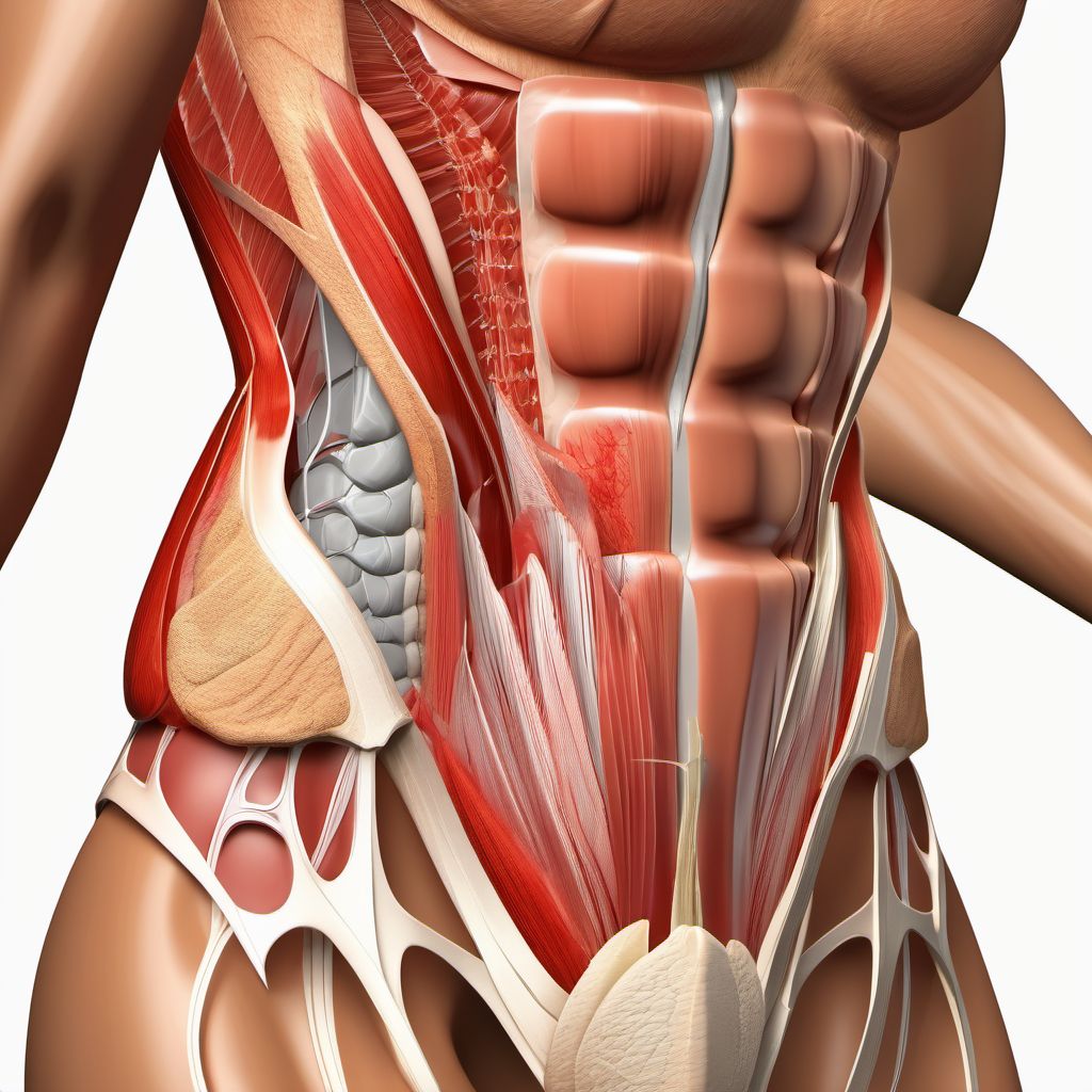 Laceration of muscle, fascia and tendon of abdomen, lower back and pelvis digital illustration