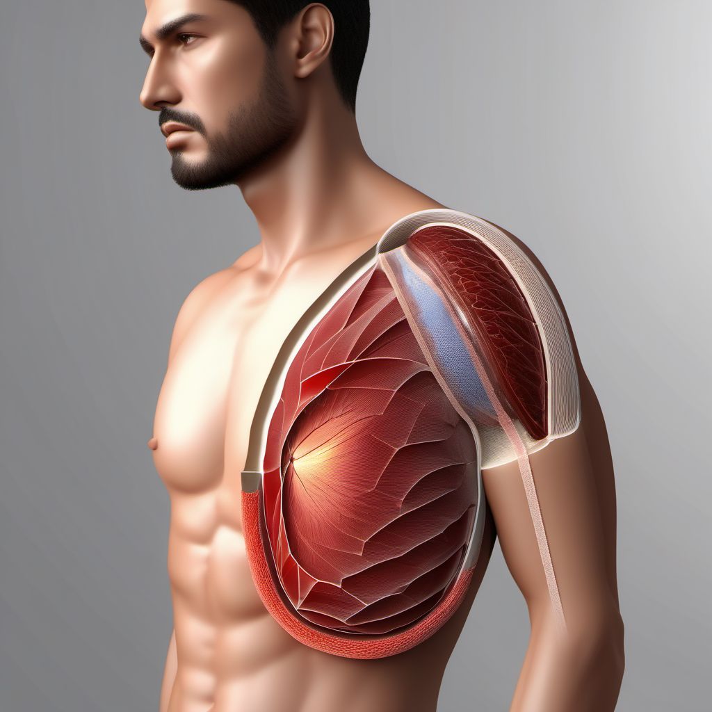 Puncture wound with foreign body of right shoulder digital illustration