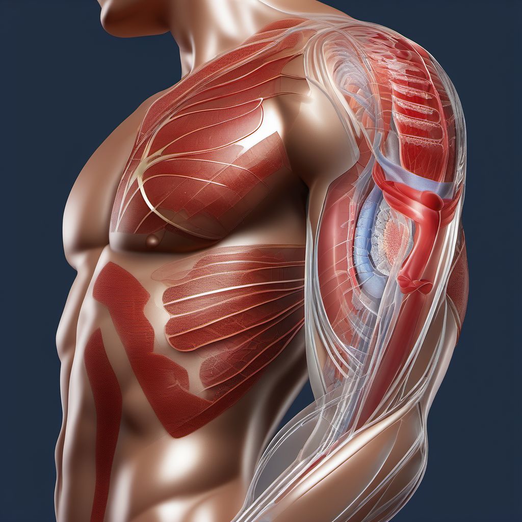 Laceration with foreign body of right upper arm digital illustration