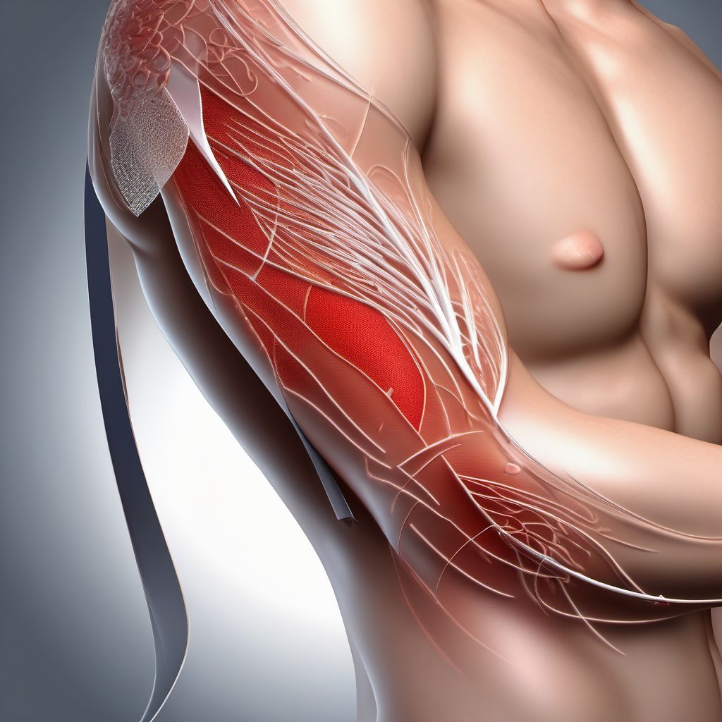 Laceration with foreign body of left upper arm digital illustration