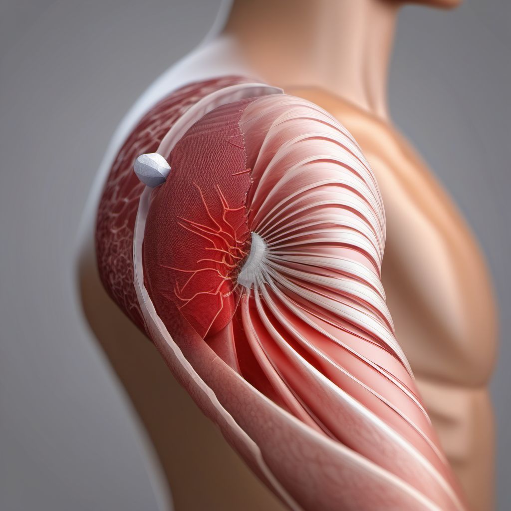 Puncture wound with foreign body of left upper arm digital illustration