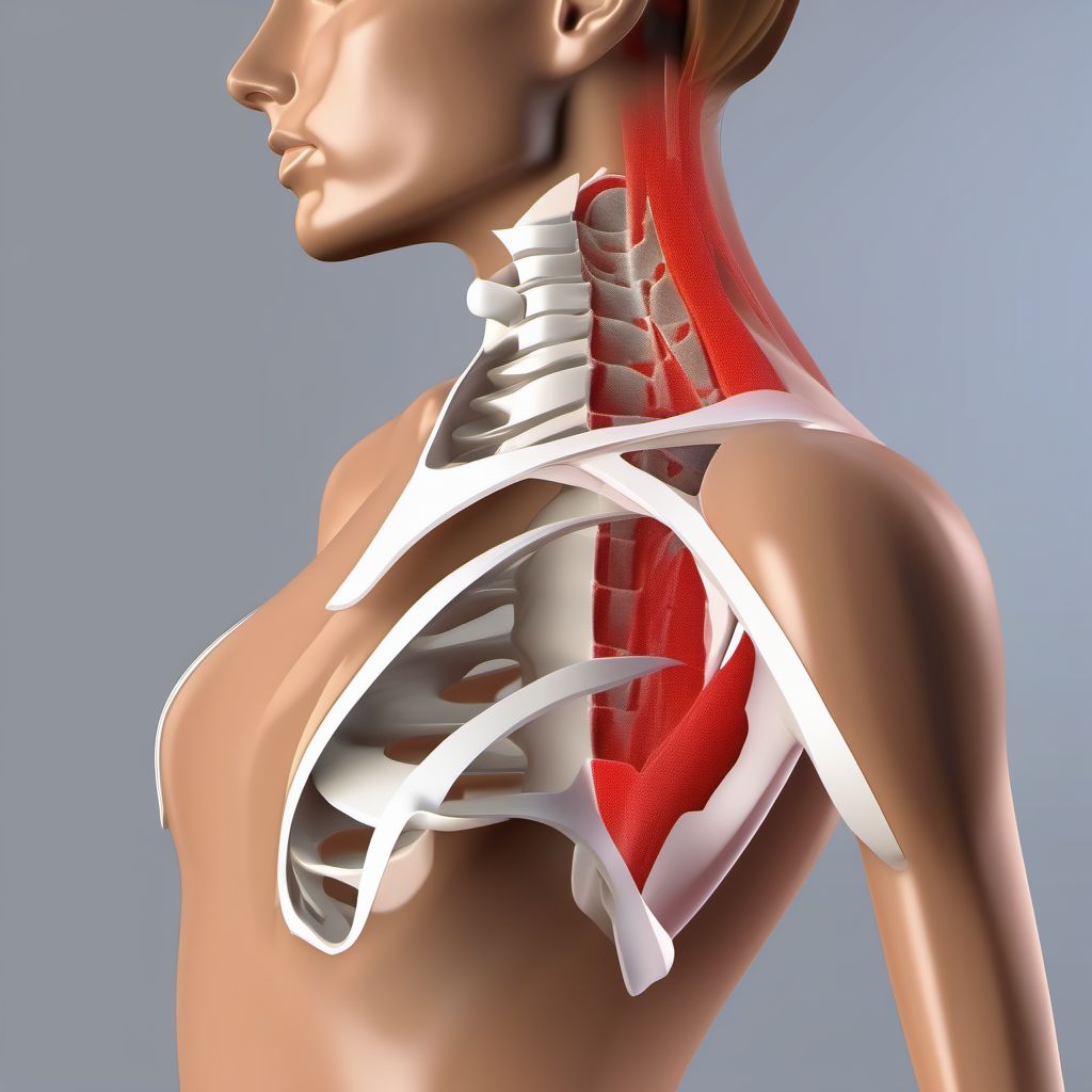 Nondisplaced fracture of lateral end of left clavicle digital illustration