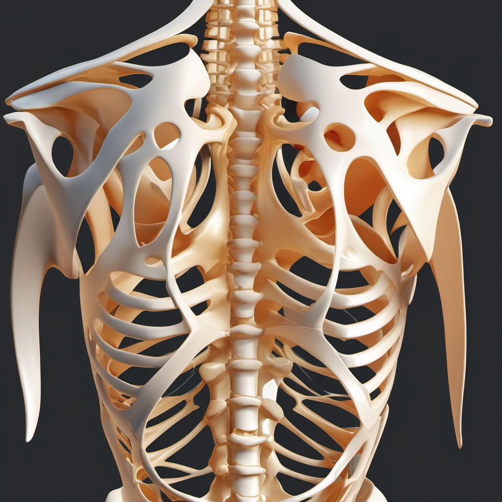 Nondisplaced fracture of body of scapula, right shoulder digital illustration