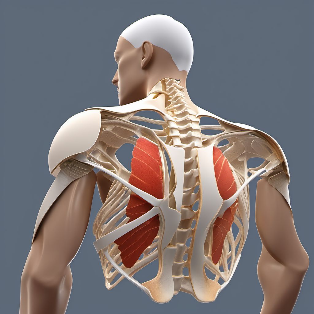 Nondisplaced fracture of body of scapula, left shoulder digital illustration