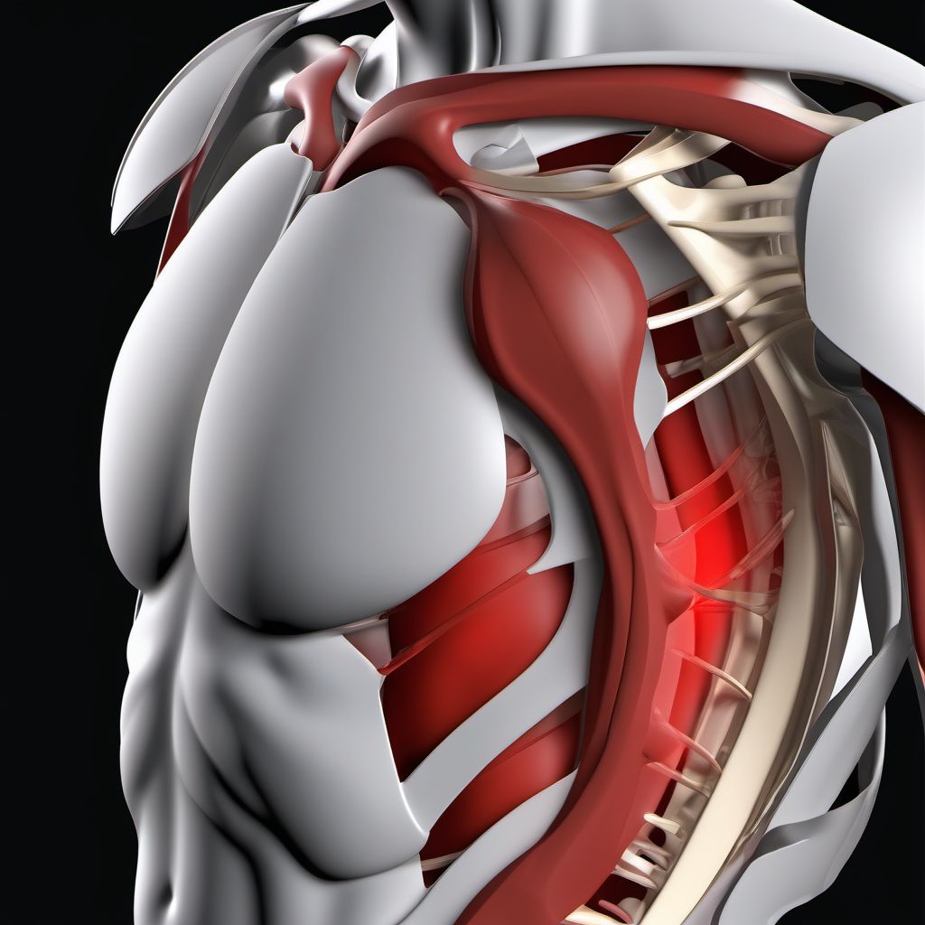 Displaced fracture of acromial process, right shoulder digital illustration