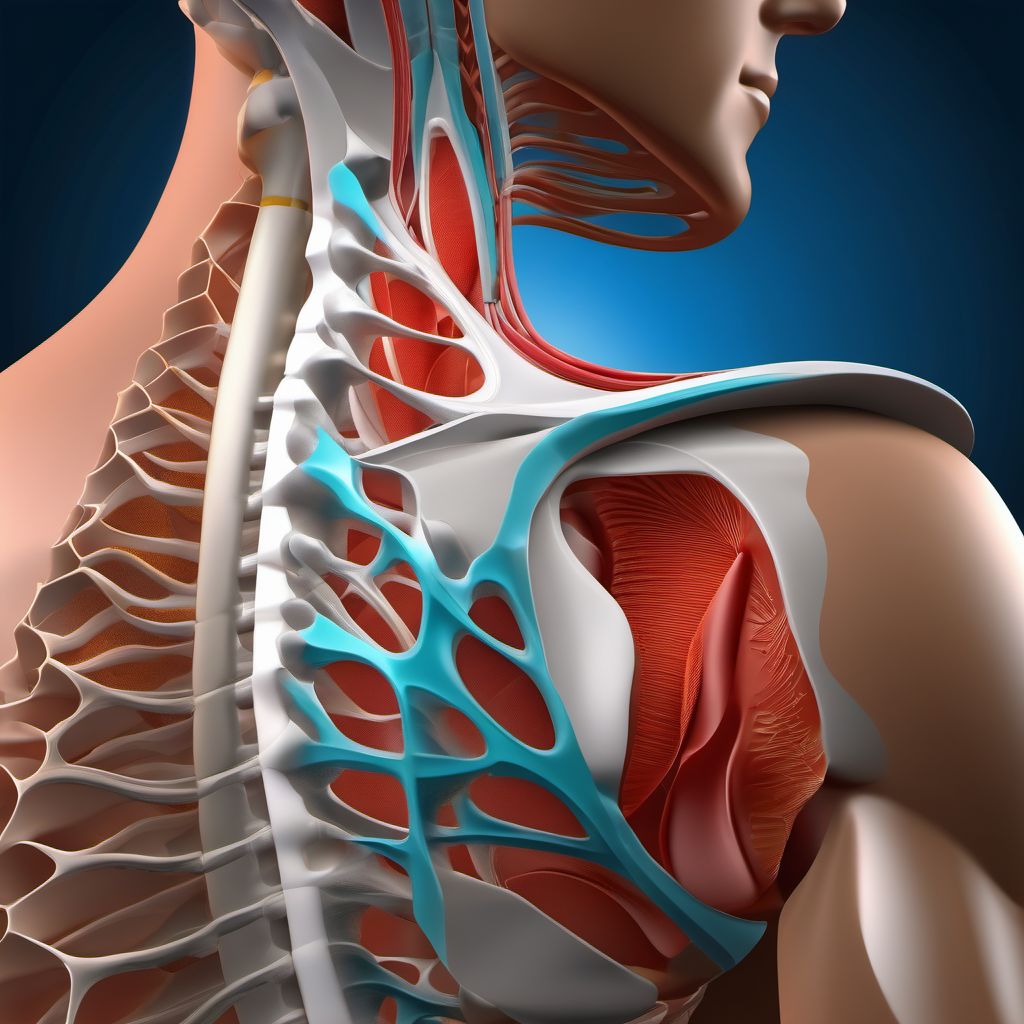 Displaced fracture of acromial process, left shoulder digital illustration