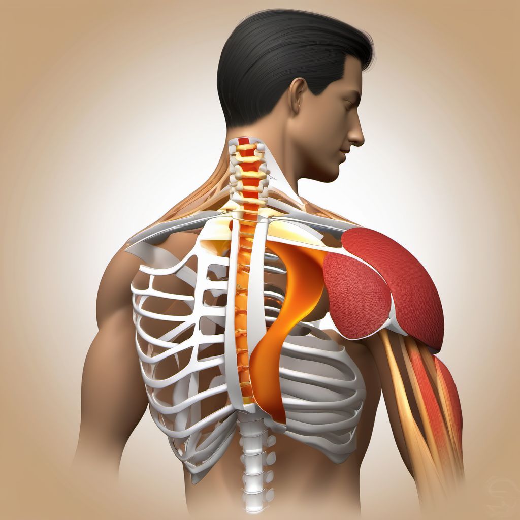 Nondisplaced fracture of acromial process, right shoulder digital illustration