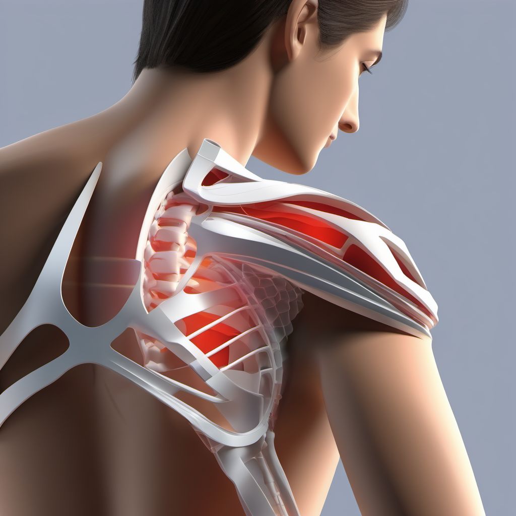 Nondisplaced fracture of acromial process, left shoulder digital illustration