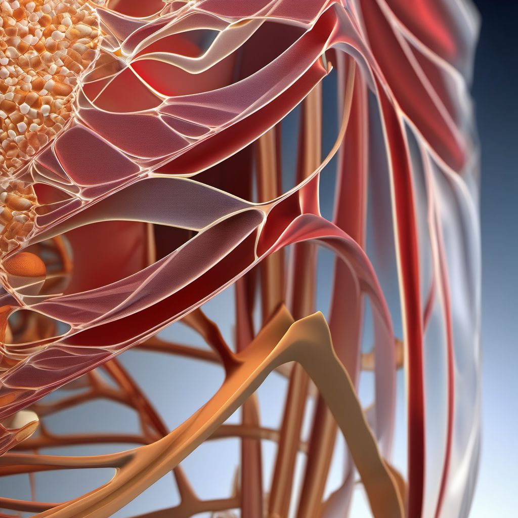 Displaced fracture of coracoid process, right shoulder digital illustration