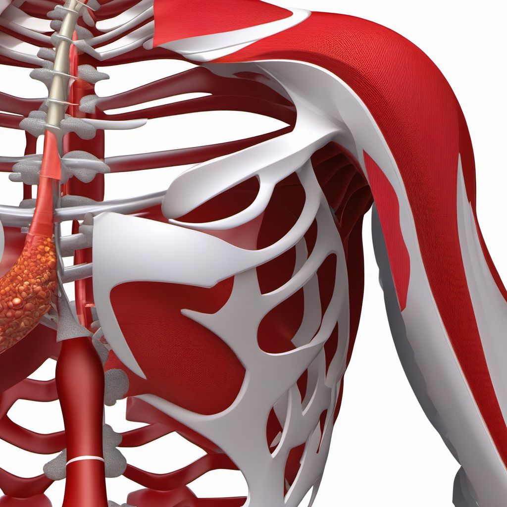 Nondisplaced fracture of coracoid process, right shoulder digital illustration