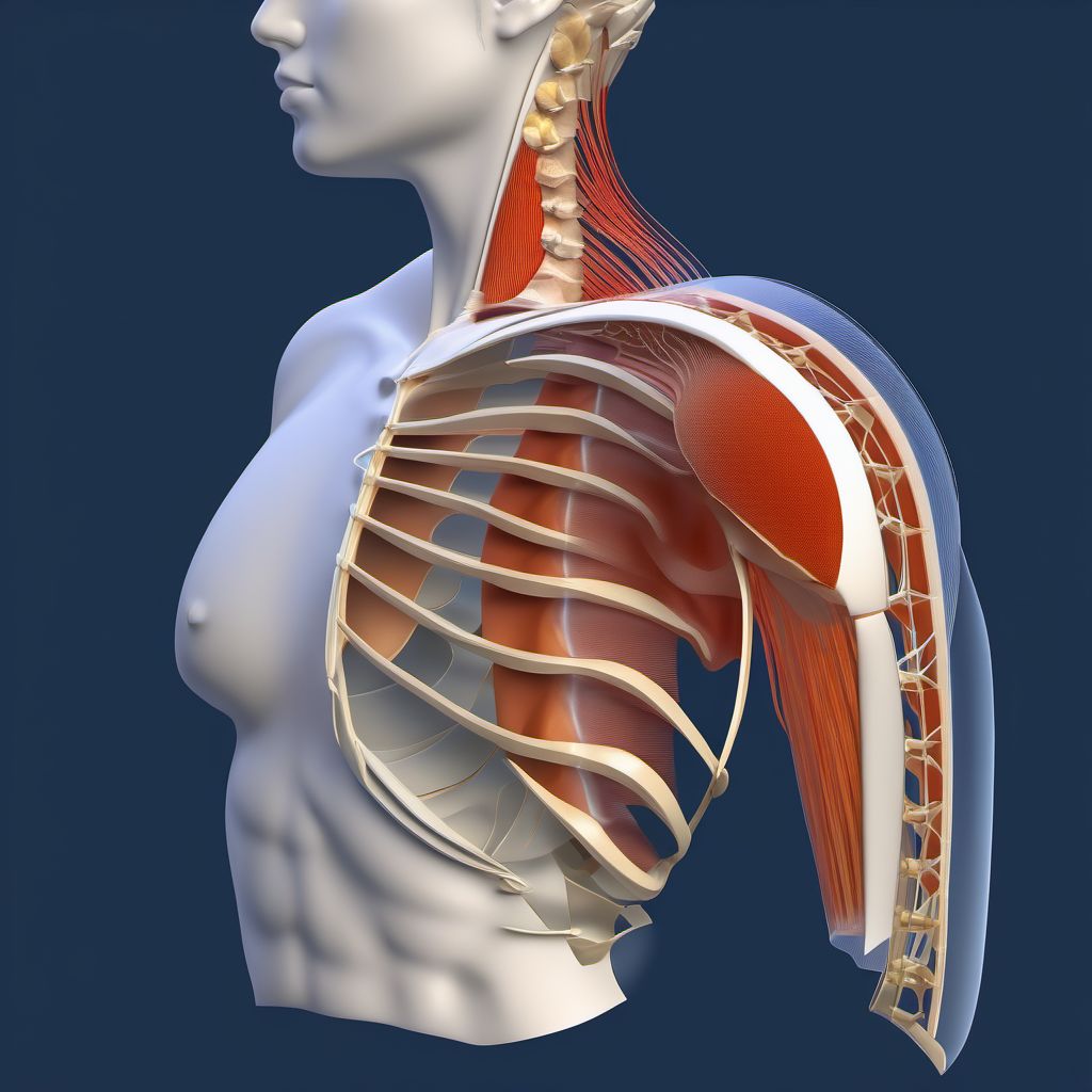 Displaced fracture of glenoid cavity of scapula, right shoulder digital illustration