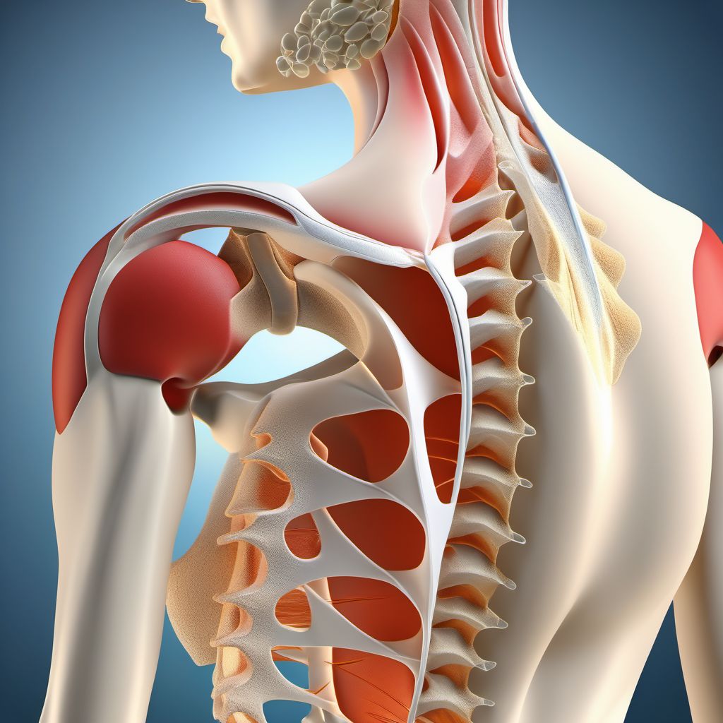 Displaced fracture of glenoid cavity of scapula, left shoulder digital illustration