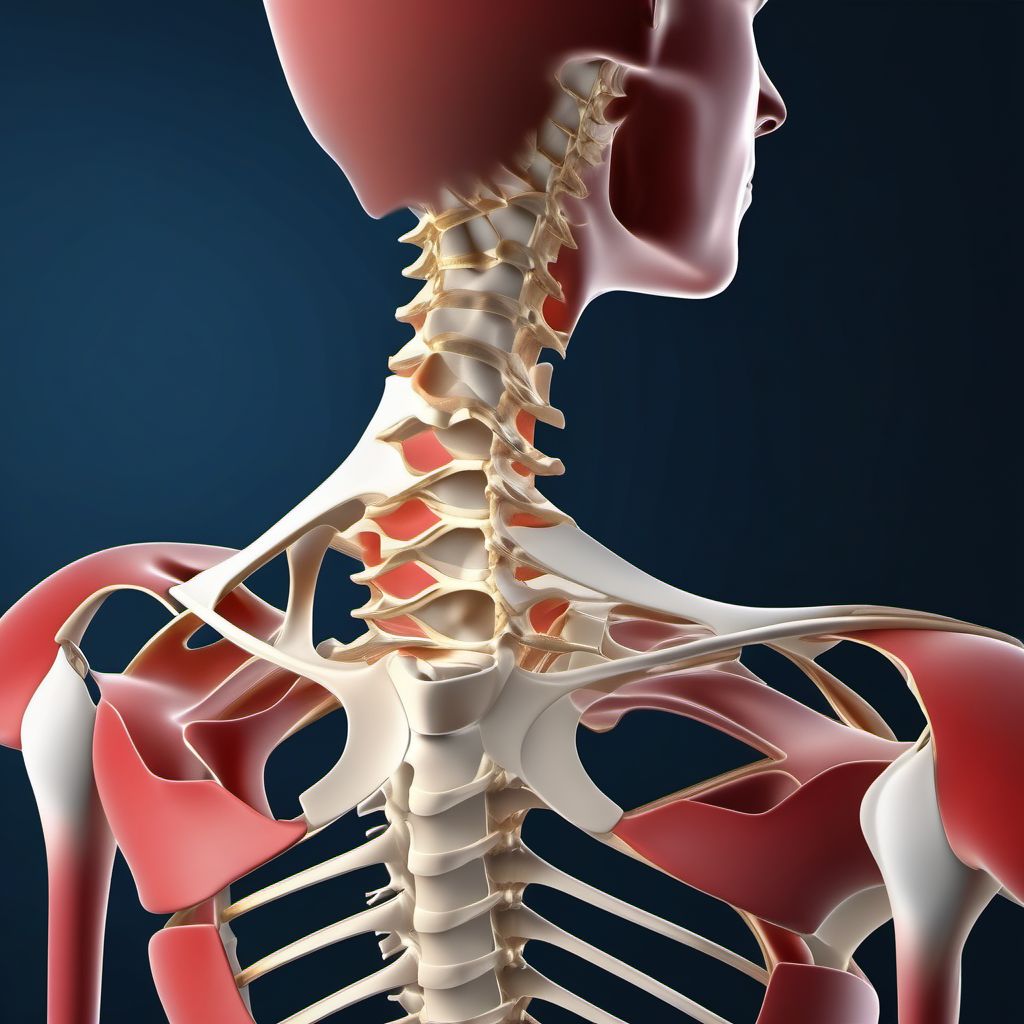 Nondisplaced fracture of neck of scapula, right shoulder digital illustration