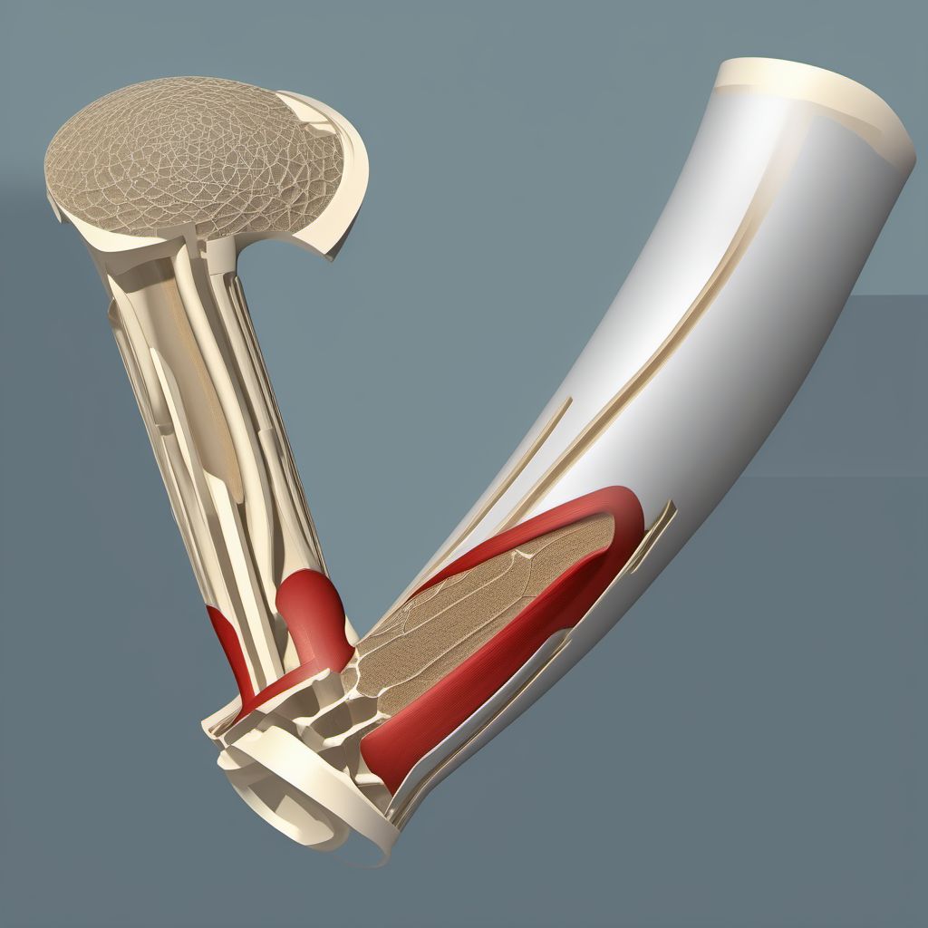 Displaced transverse fracture of shaft of humerus, left arm digital illustration