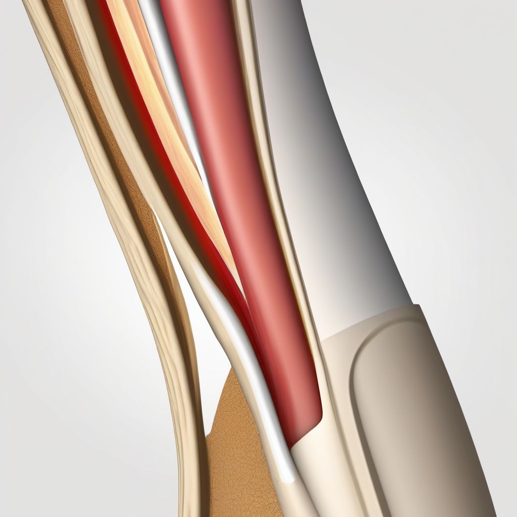 Displaced oblique fracture of shaft of humerus, right arm digital illustration