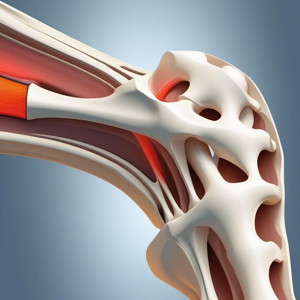 Nondisplaced oblique fracture of shaft of humerus, right arm digital illustration