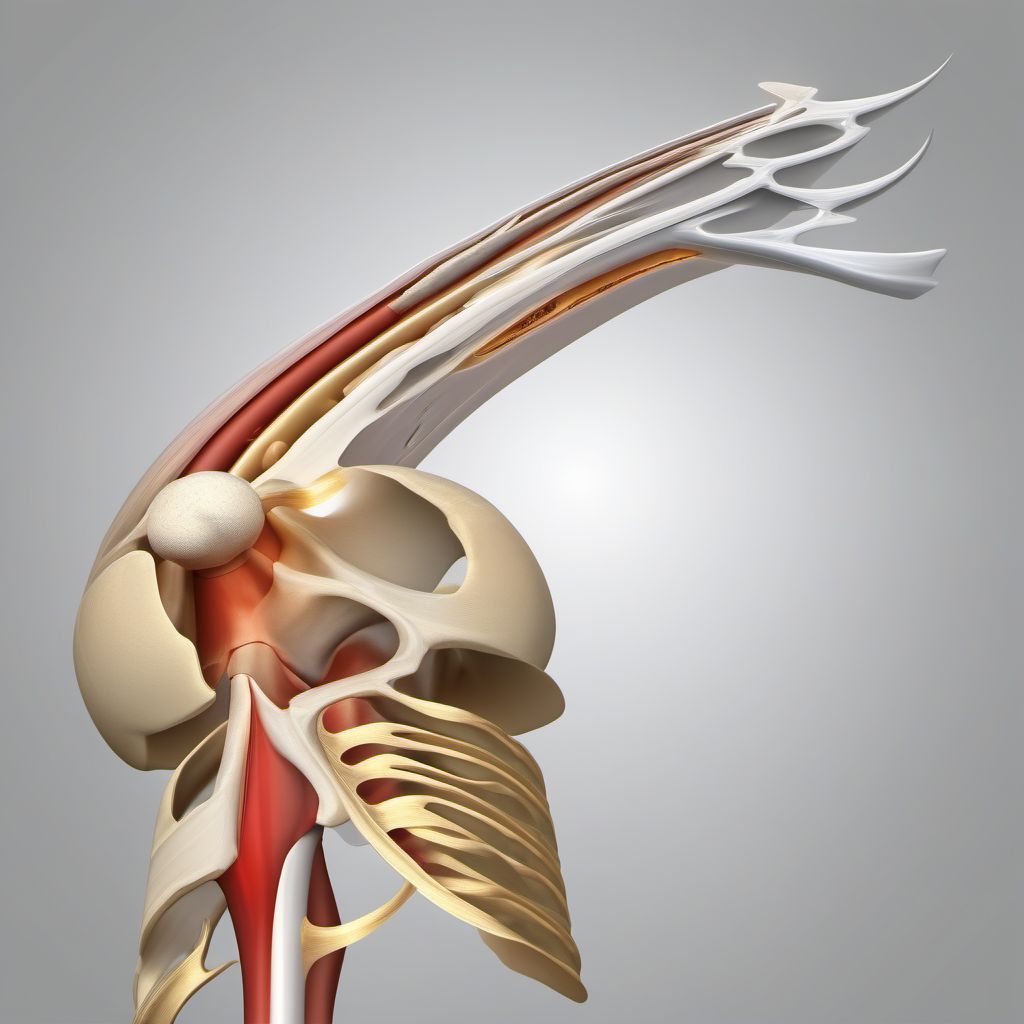 Displaced comminuted fracture of shaft of humerus, left arm digital illustration