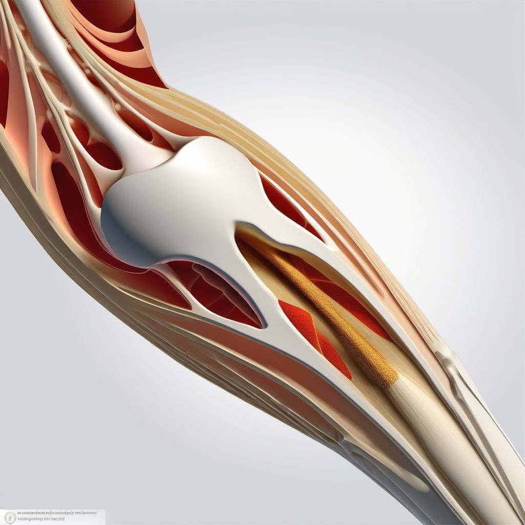 Nondisplaced comminuted fracture of shaft of humerus, right arm digital illustration