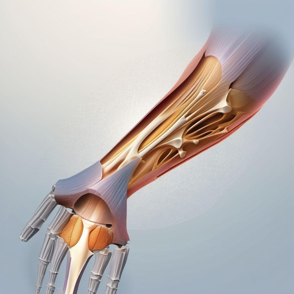 Nondisplaced segmental fracture of shaft of humerus, right arm digital illustration