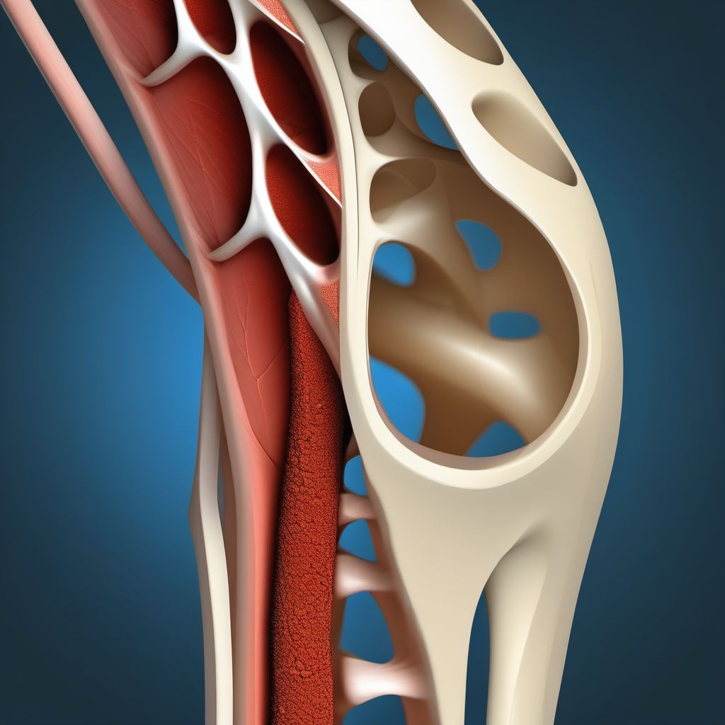 Nondisplaced segmental fracture of shaft of humerus, left arm digital illustration