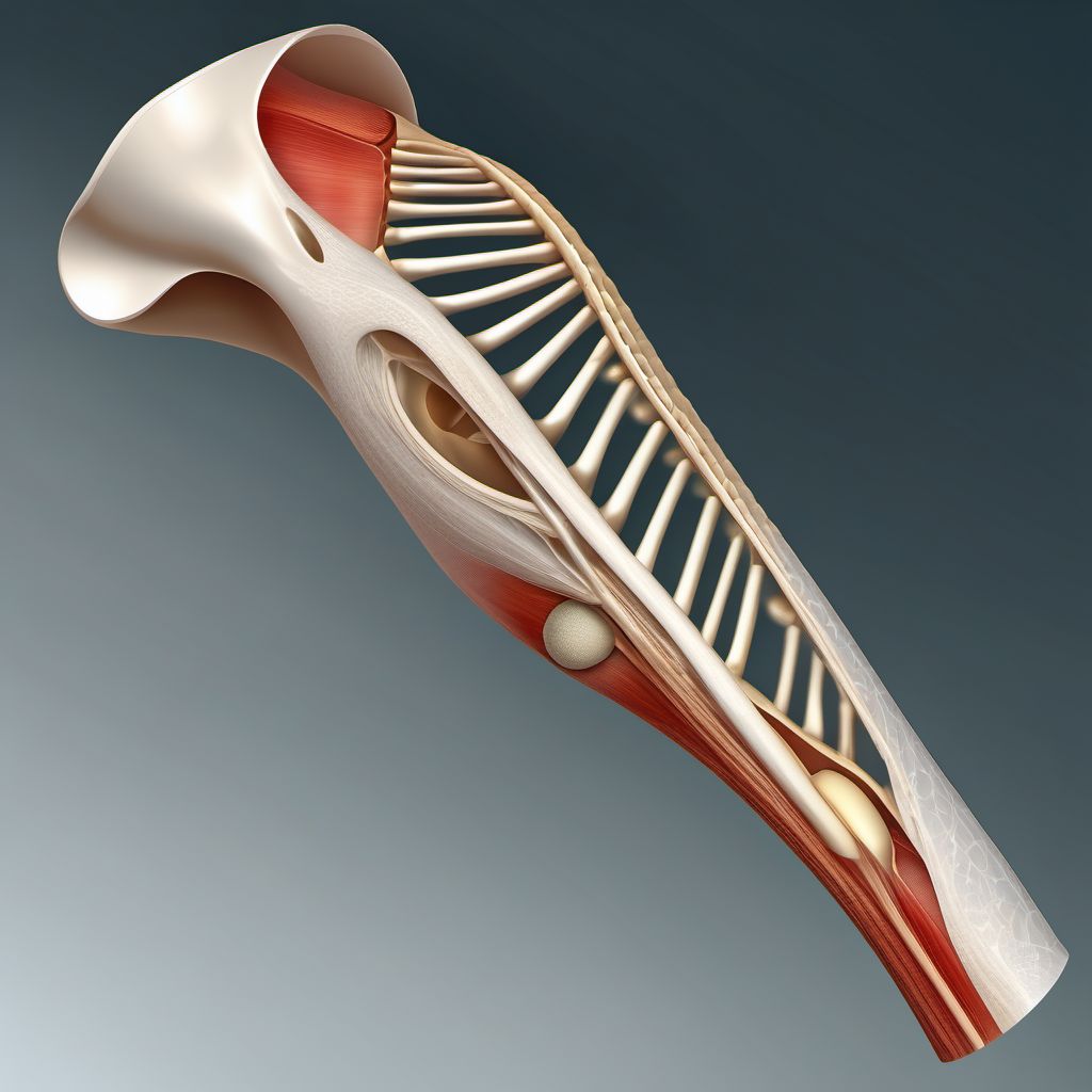 Displaced fracture (avulsion) of lateral epicondyle of left humerus digital illustration