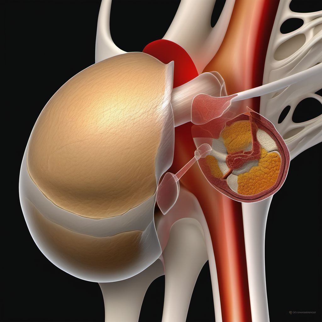 Displaced fracture (avulsion) of medial epicondyle of left humerus digital illustration