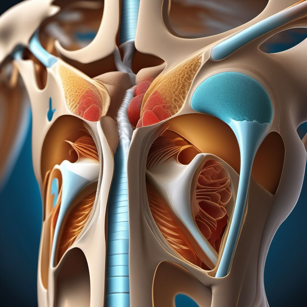 Displaced fracture of medial condyle of left humerus digital illustration