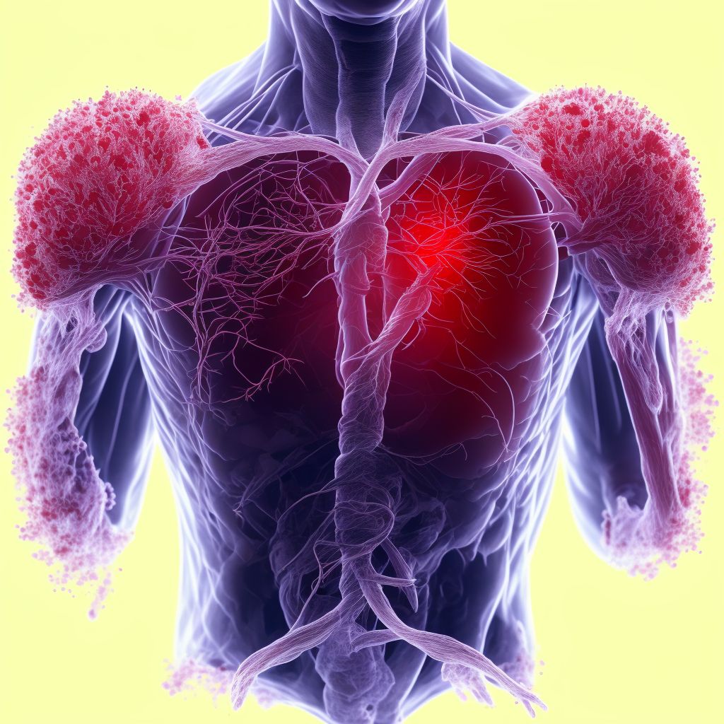 Laceration of other specified blood vessels at shoulder and upper arm level, right arm digital illustration