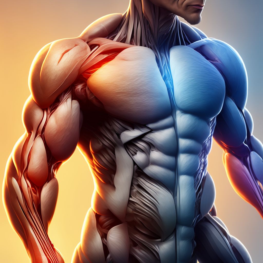 Unspecified injury of muscle, fascia and tendon of other parts of biceps, left arm digital illustration