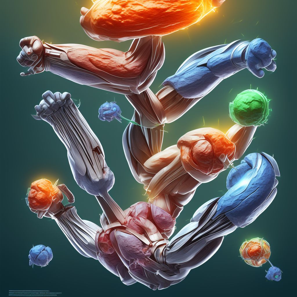 Strain of muscle, fascia and tendon of other parts of biceps, right arm digital illustration