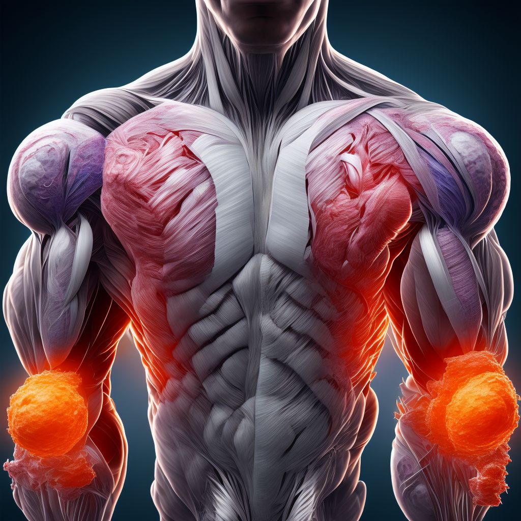 Laceration of muscle, fascia and tendon of other parts of biceps, right arm digital illustration