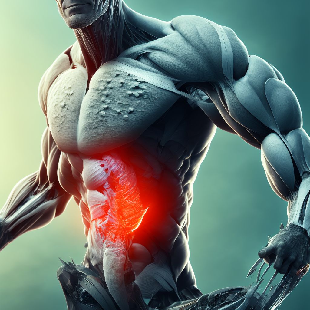 Laceration of muscle, fascia and tendon of triceps, right arm digital illustration