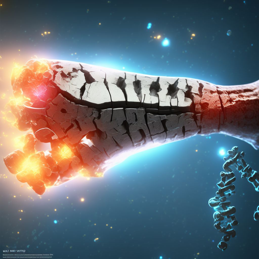 Nondisplaced oblique fracture of shaft of left ulna digital illustration