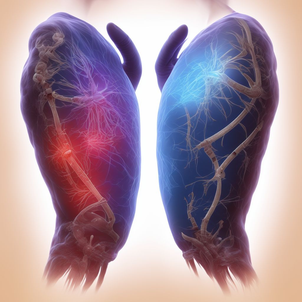 Injury of cutaneous sensory nerve at forearm level, right arm digital illustration