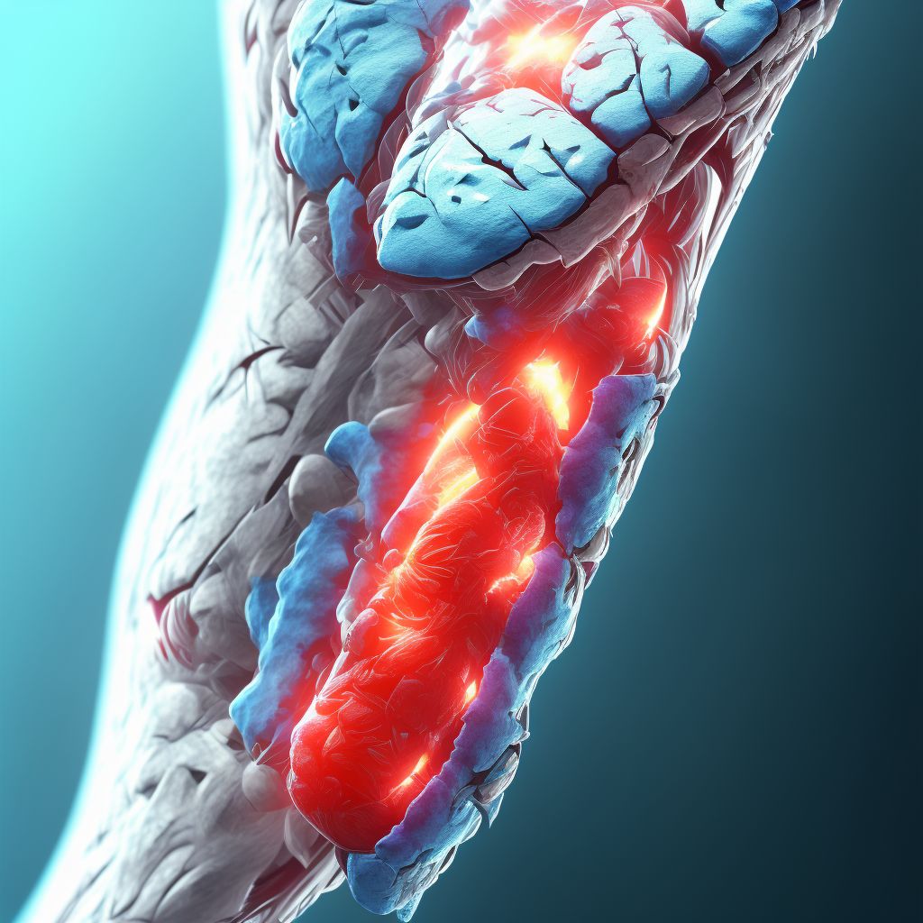 Laceration of flexor muscle, fascia and tendon of right index finger at forearm level digital illustration