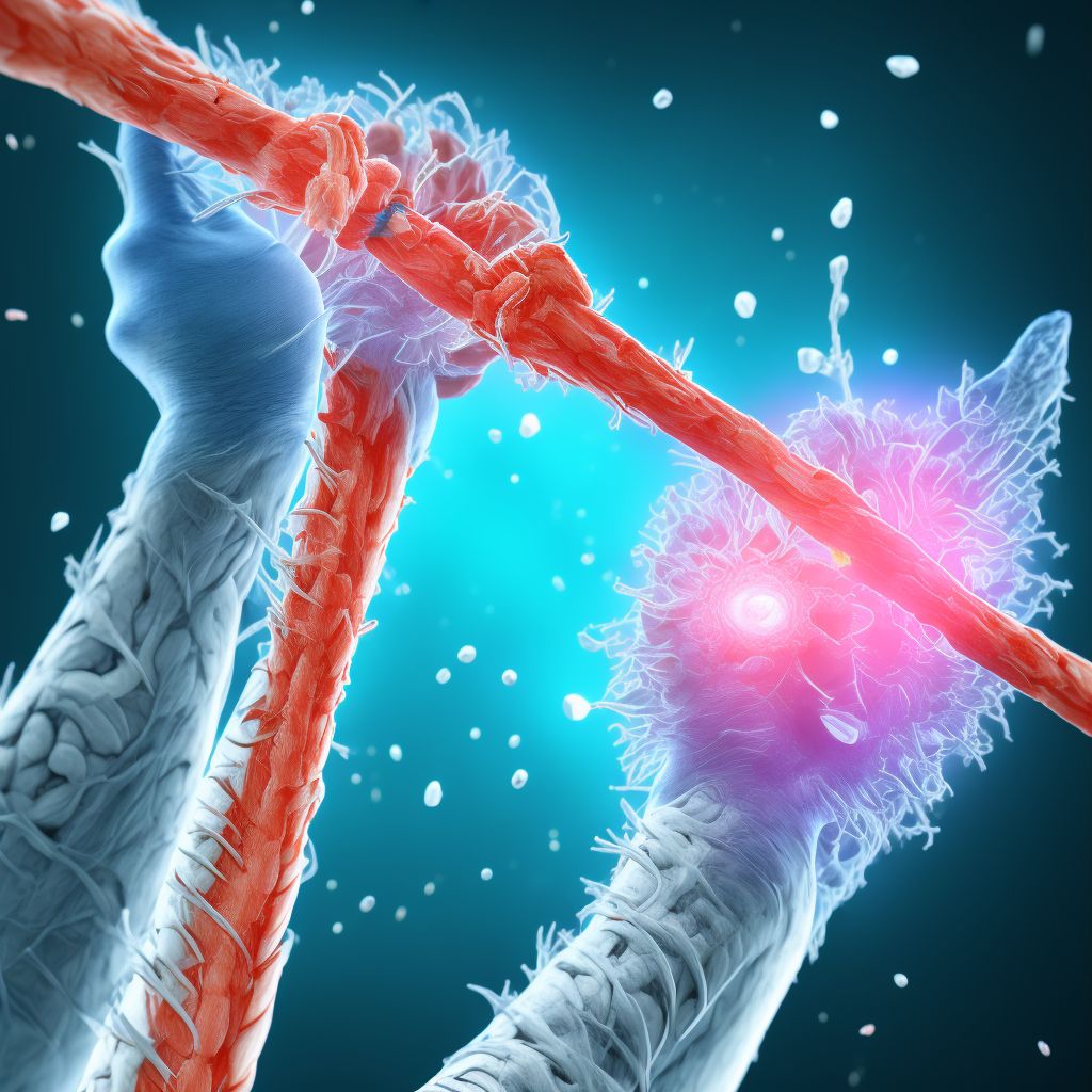 Laceration of flexor muscle, fascia and tendon of left ring finger at forearm level digital illustration