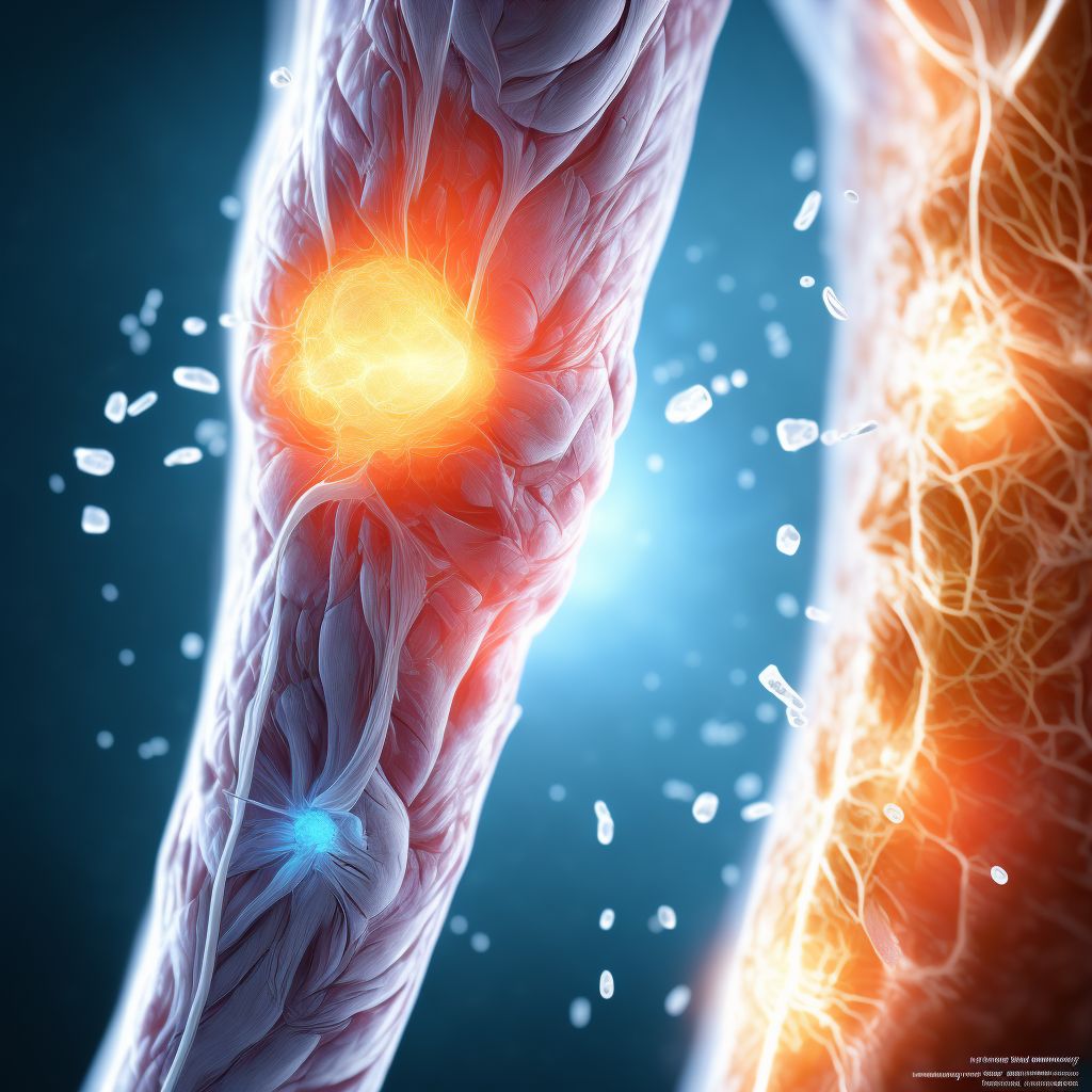 Injury of extensor or abductor muscles, fascia and tendons of thumb at forearm level digital illustration