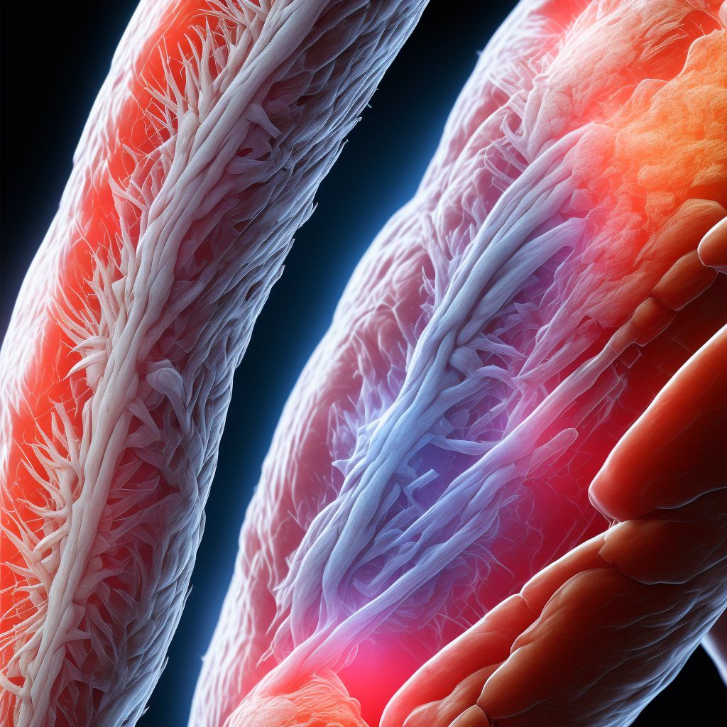 Strain of extensor or abductor muscles, fascia and tendons of thumb at forearm level digital illustration