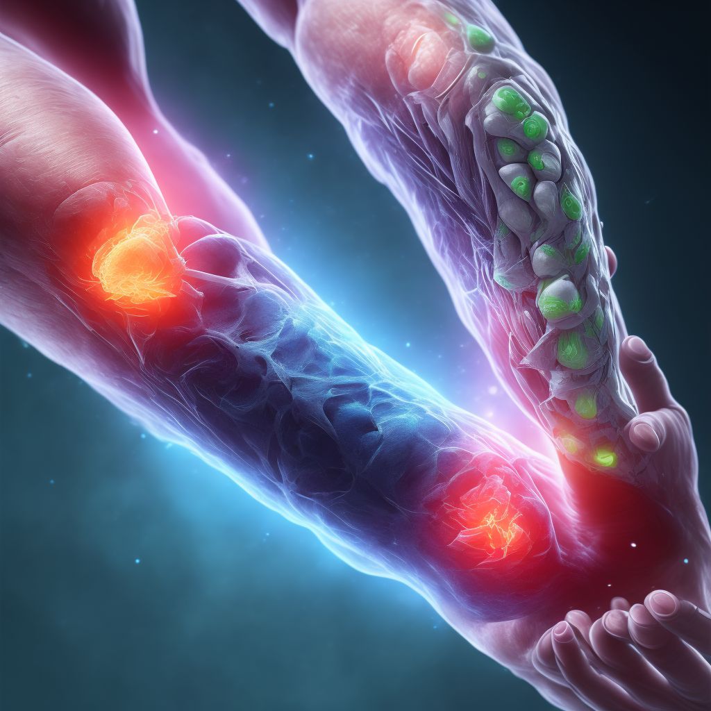 Other injury of extensor muscle, fascia and tendon of left index finger at forearm level digital illustration