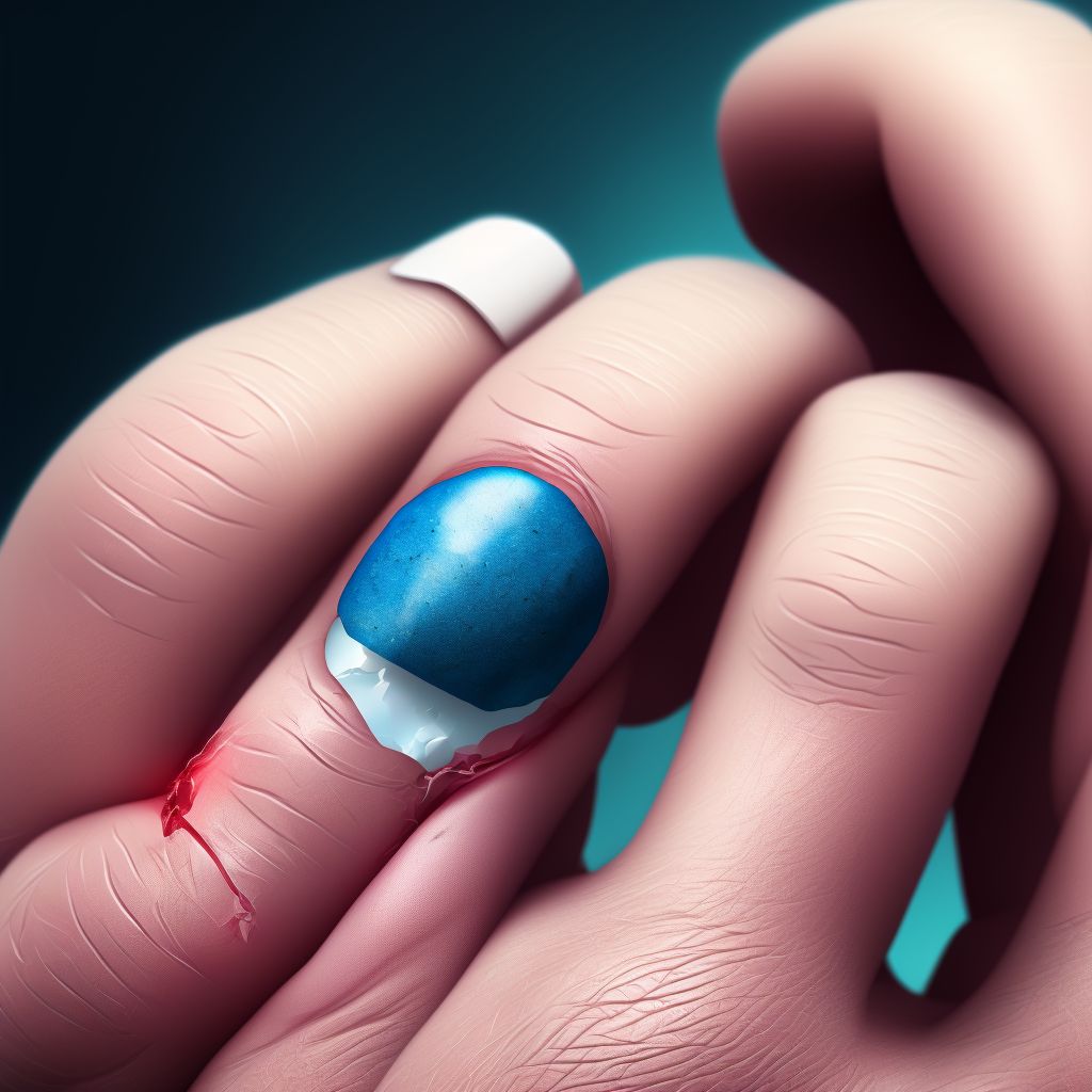 Unspecified open wound of right ring finger with damage to nail digital illustration