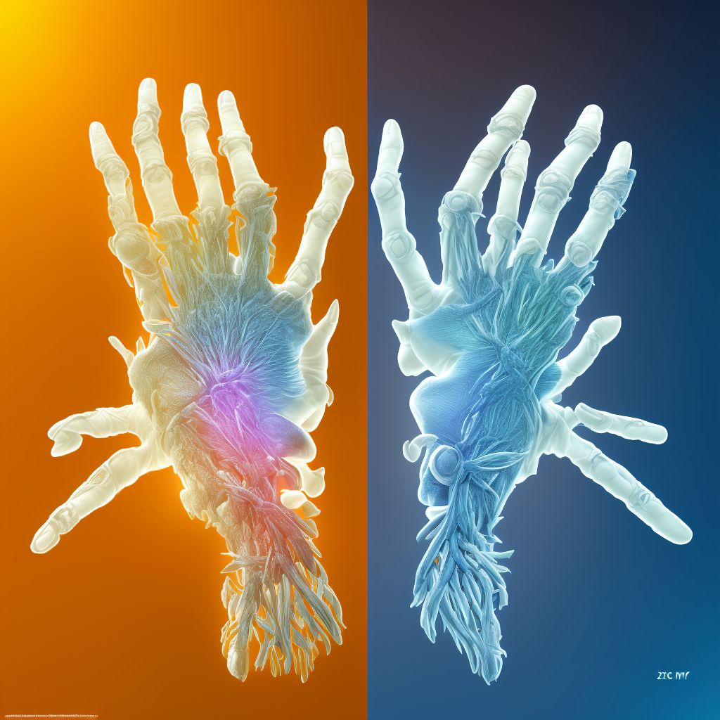 Dislocation of distal interphalangeal joint of left middle finger digital illustration